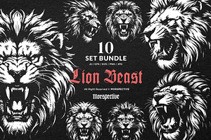 10 Bundle Dark Art Lion Beast King