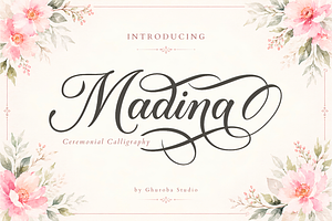 Madina Modern Calligraphy Script, a Script Font by Ghuroba Studio