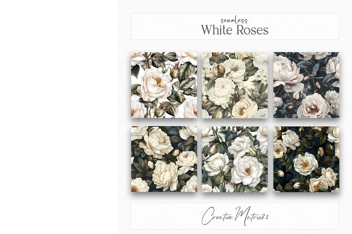 Watercolor White Roses Digital Paper, a Texture Graphic by Creative Matrix82 (Photo 3 of 5)