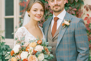 Newlyweds smiling and standing together, celebrating love and ma, a Person Photo by Studio ANNA