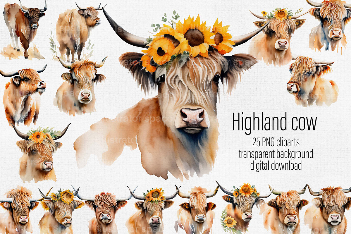 Highland cow, Highland cow 25 PNG, an Animal Illustration by Illustrator Space (Photo 1 of 6)
