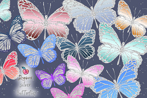 Silver Butterfly Clipart Glitter 124