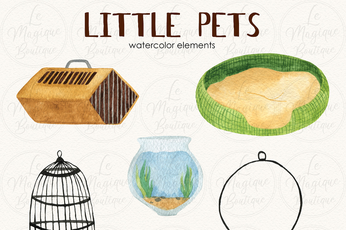 Little Pets Watercolor Clipart Set, an Animal Illustration by LeMagiqueBoutique (Photo 3 of 4)