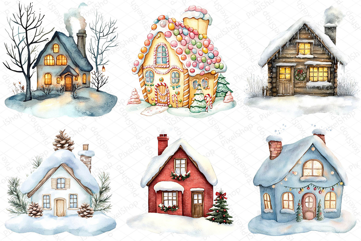 Watercolor Christmas House Sublimati, an Illustration by DreamPrint404 (Photo 3 of 5)