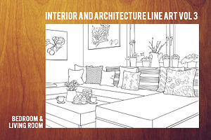 Bedroom & Living Room Line Art Vol 3