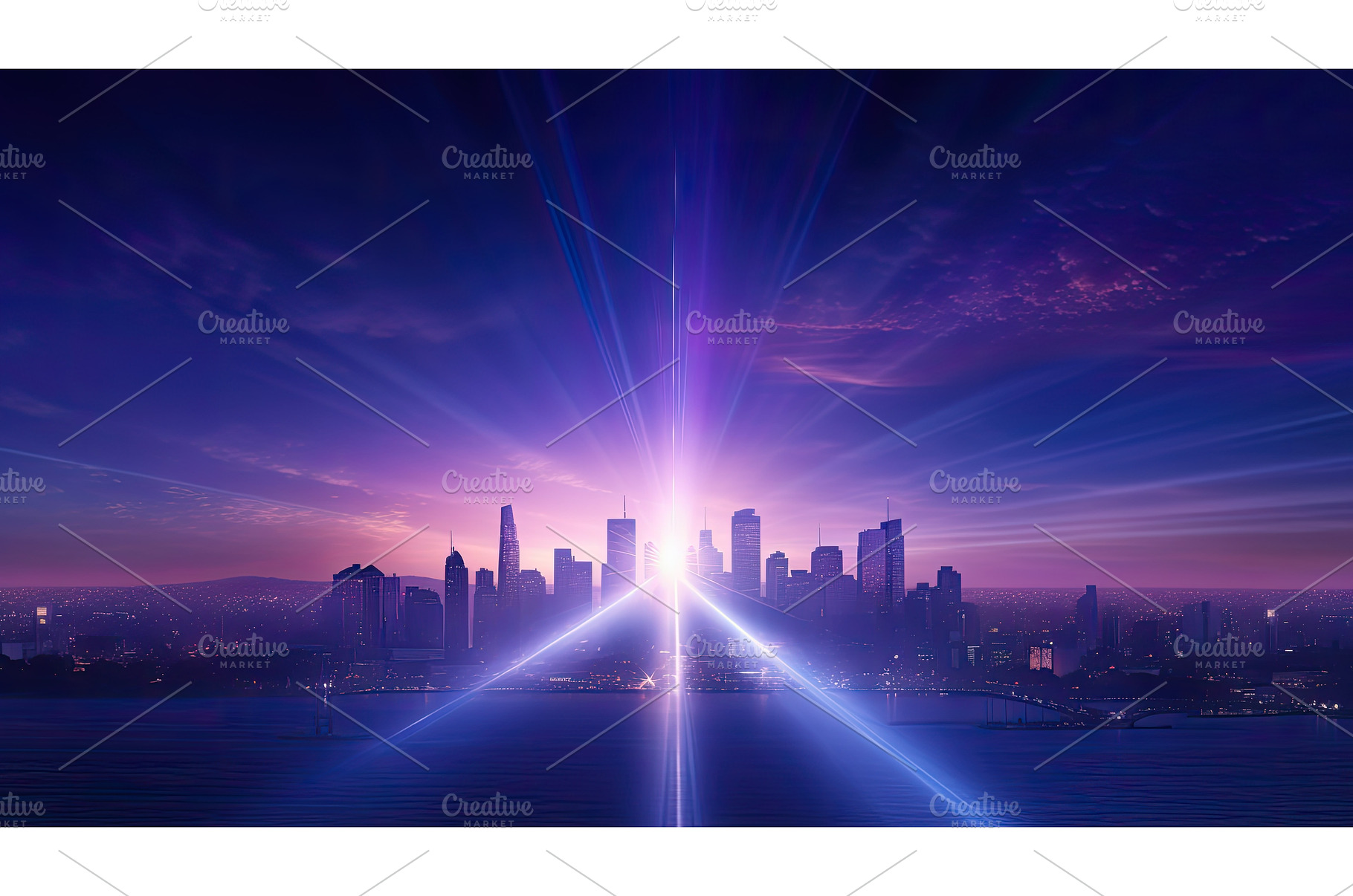 skyline purple lens flare ai, an Abstract Photo by pikepicture