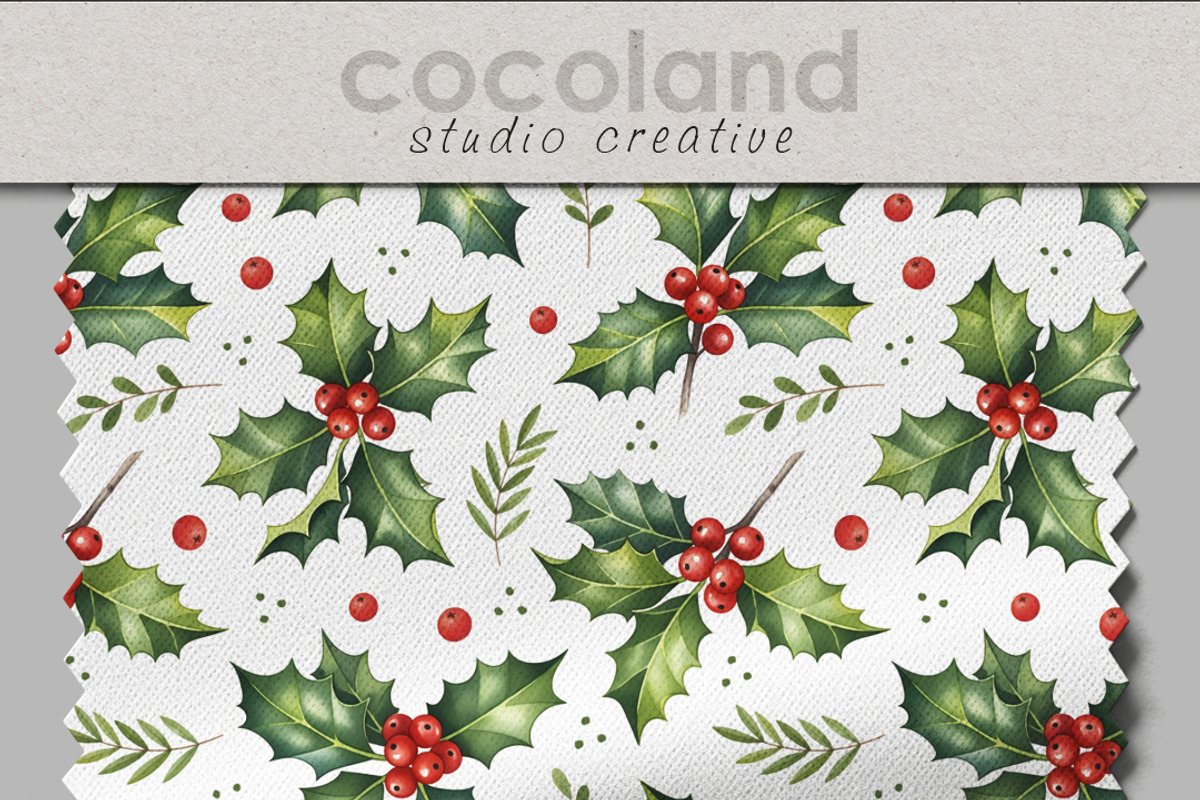 Christmas holly seamless pattern, a Pattern Graphic by Kreeya Art Shop (Photo 4 of 13)