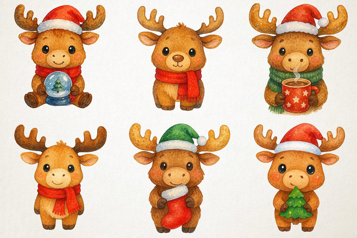 Kawaii Christmas Moose Clipart, an Illustration by RobertsArt (Photo 6 of 7)