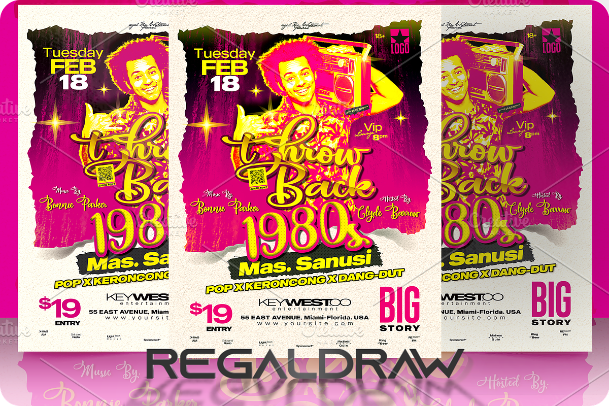 Throw Back 1980s Party Flyer, a Flyer Template by regalDRAW