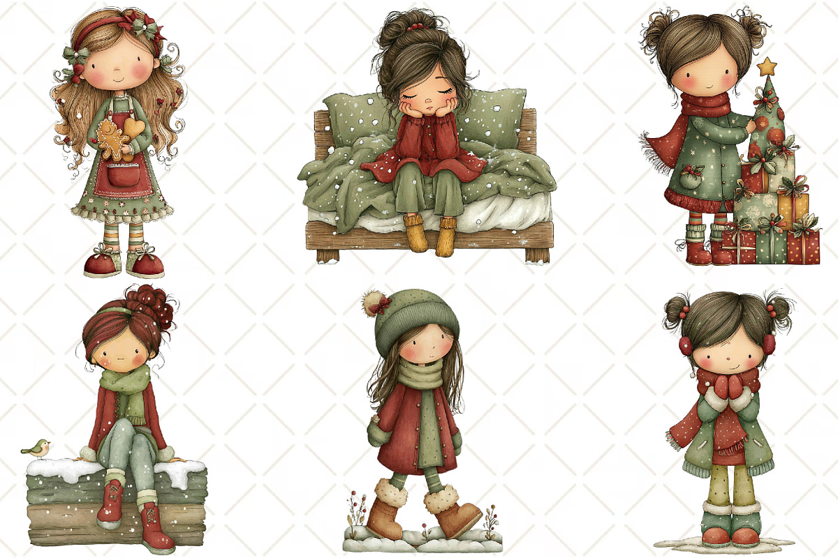 Whimsical Christmas Girls Clipart, an Illustration by Black Bird Studio (Photo 4 of 6)