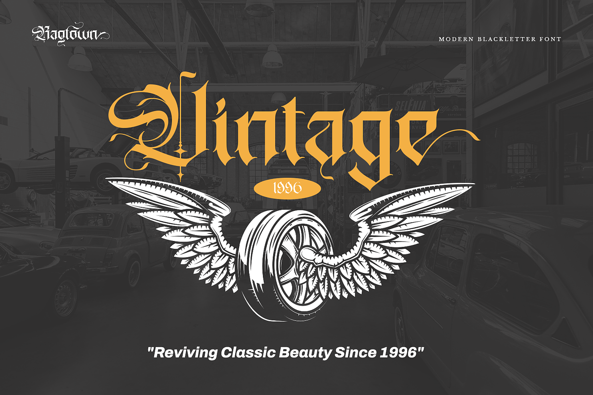 Ragtown - Modern Blackletter Font, a Blackletter Font by Pixesia Studio (Photo 2 of 12)