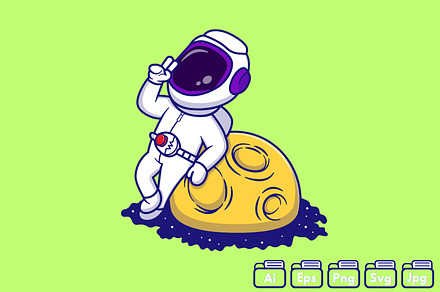Cute Astronaut And Moon With Peace