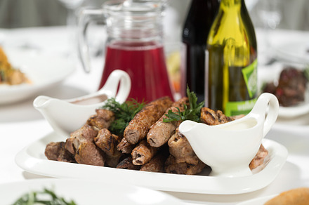Roasted meat assortment with red and stock photo containing meat and food, a Food & Drink Photo by oleghz