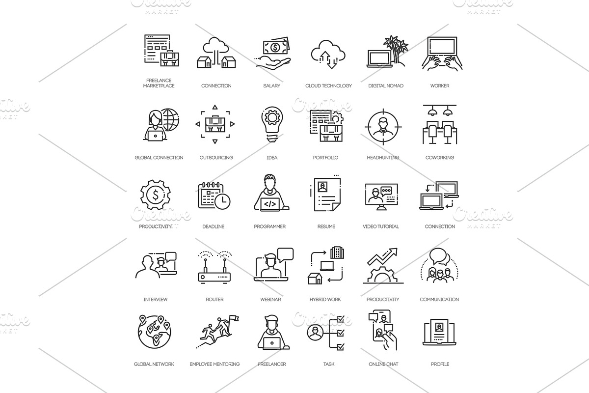 Office and coworking icons, a Technology Illustration by Tettygreen