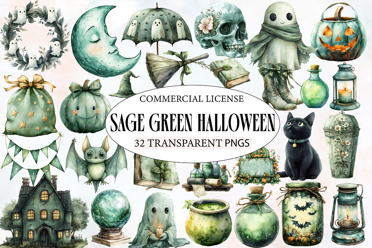 Sage Green Halloween Clipart, an Illustration by Designworld (Photo 1 of 5)