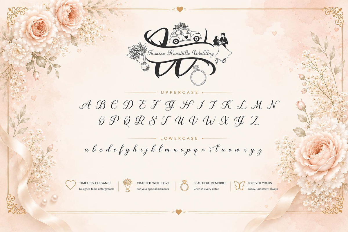 Jasmine Romantic Wedding Monogram, a Handwritten Font by Yoga Letter (Photo 7 of 8)