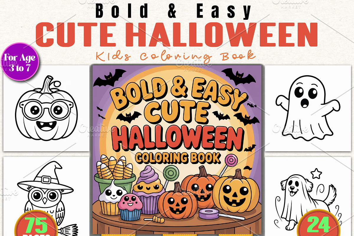 Bold & Easy Cute Halloween Coloring, a Seasonal Illustration by Ink Gallery (Photo 1 of 6)