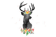 Watercolor Flowery Deer, an Animal Illustration by hellopop design (Thumbnail 1 of 2)
