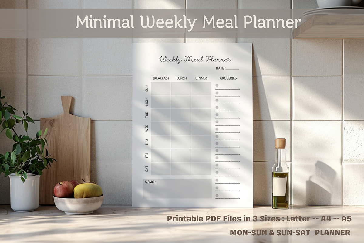 Minimal Weekly Meal Planner, a Stationery Template by STUDIO CHOTI (Photo 1 of 4)