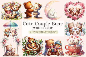 Cute Couple Bear Clipart PNG, an Illustration by DreamArtGraphic