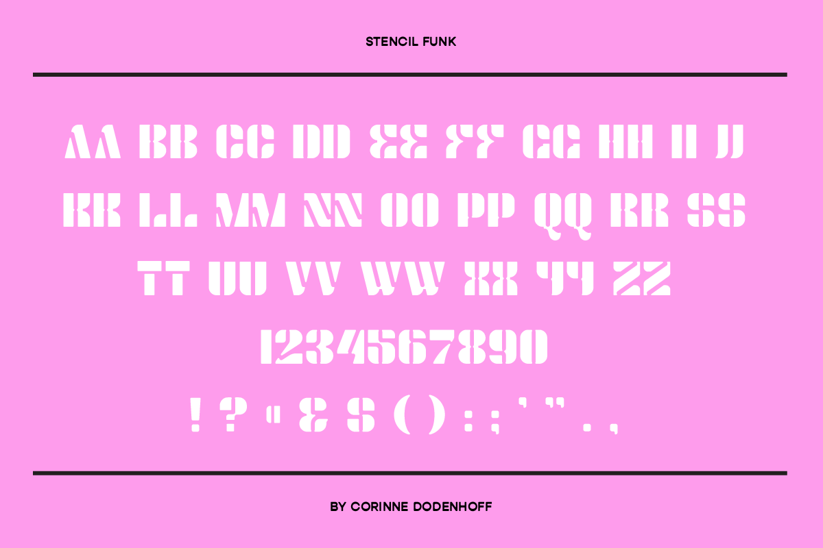 Stencil Funk: A Funky Stencil Font, a Sans Serif Font by Corinne Dodenhoff (Photo 2 of 5)