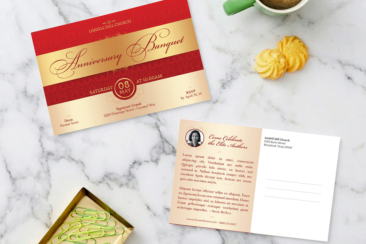 Red Anniversary Banquet Postcard PSD, a Card Template by Godserv Designs (Photo 3 of 11)