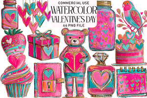 Watercolor Valentine's Day clipart, an Illustration by Daily.Designs