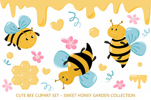 Cute Bee Clipart Set Sweet Honey