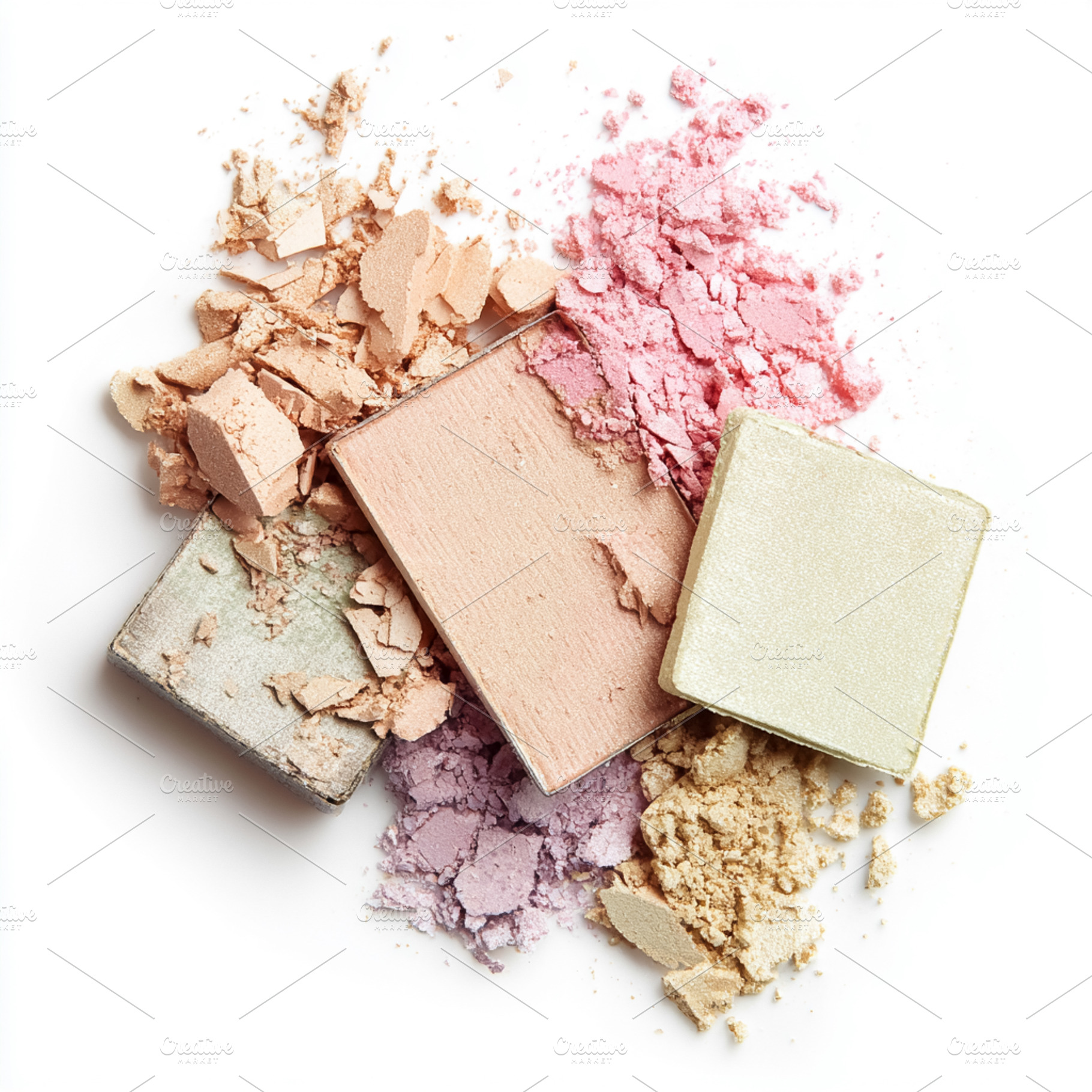 Broken compact powder eyeshadows and blushes creating colorful t, a Photo by Studio ANNA