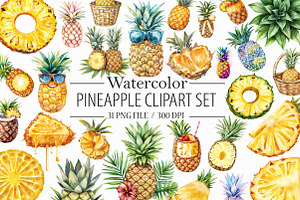 Pineapple watercolor clipart set, an Illustration by Libby Wishes
