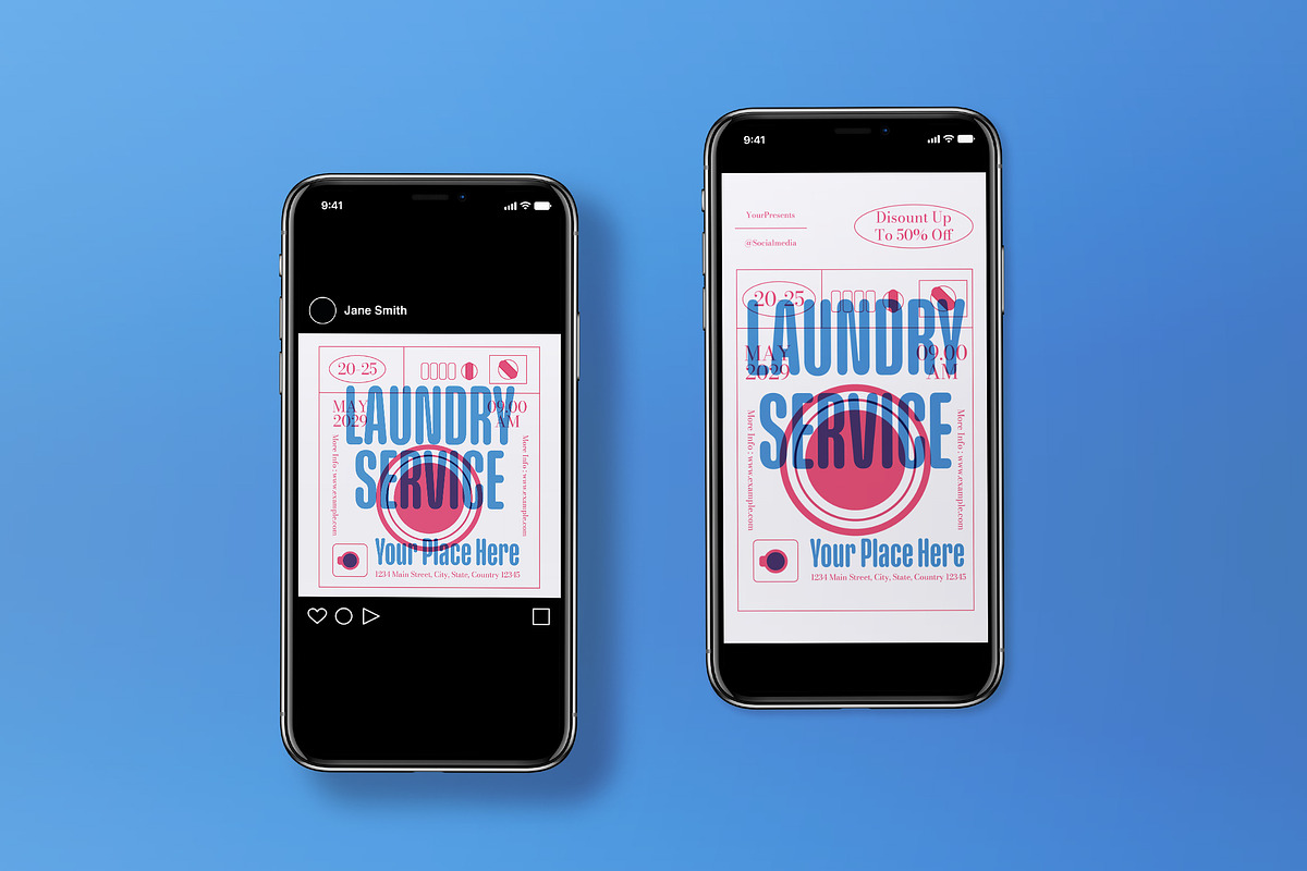Blue Risograph Laundry Service Flyer, a Flyer Template by graphicook (Photo 3 of 3)