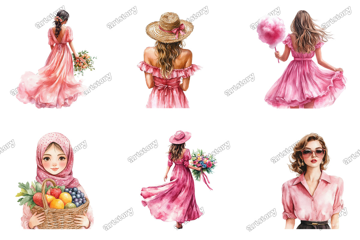 Pink Summer Family Watercolor Clipar, an Illustration by designcity5 (Photo 3 of 5)