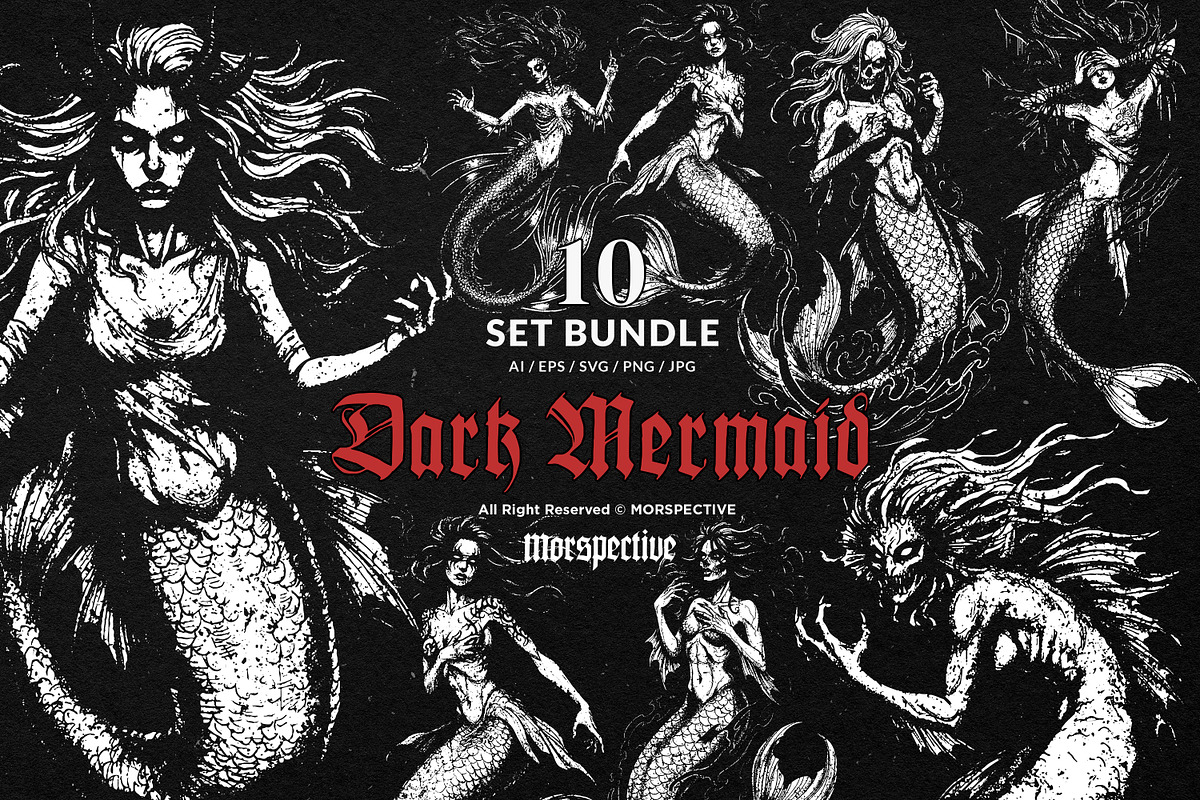 10 Bundle Dark Art Mermaid Girl, an Illustration by Morspective (Photo 1 of 7)