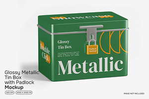 Metallic Tin Box With Padlock Mockup