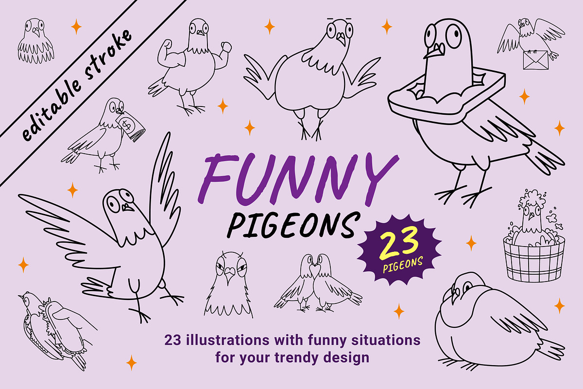 23 Funny pigeons vector illustration, an Animal Illustration by Yanakicc (Photo 1 of 9)