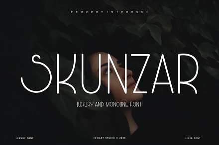 Skunzar - Monoline Font, a Sans Serif Font by Iqsiart Studio