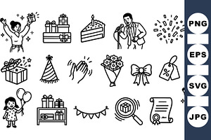 Birthday Celebration Icon Set, an Illustration by designvectx