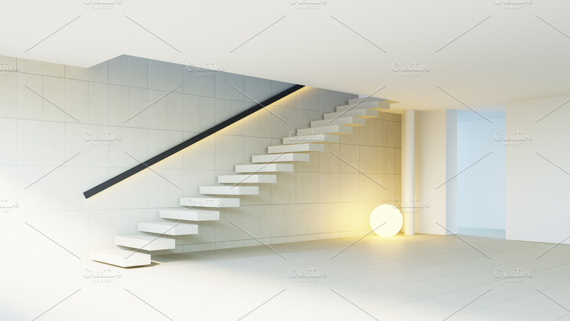 Modern stair interior - 3D rendering, an Architecture Photo by TONTECTONIX