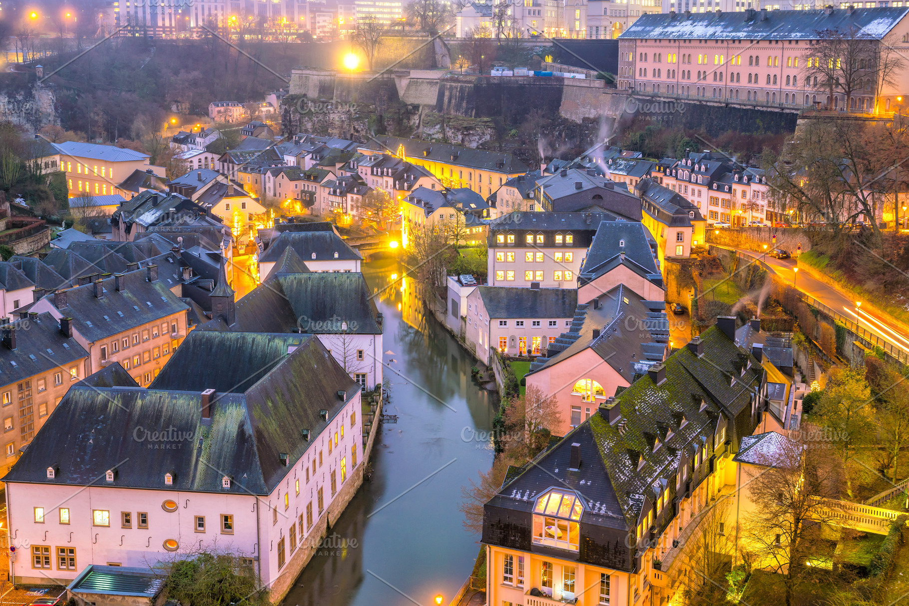 Skyline of old town Luxembourg City from top view, an Architecture Photo by f11photo
