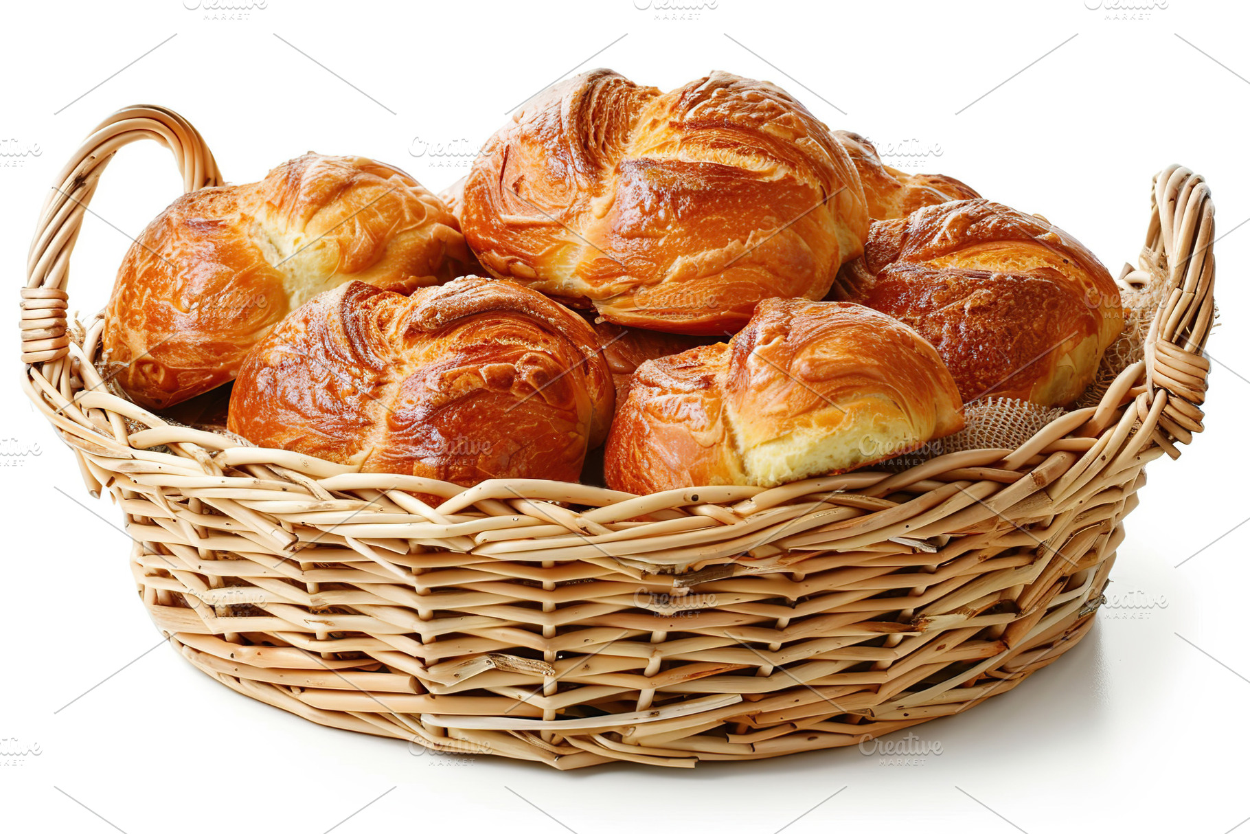Freshly different baked buns in basket isolated on white backgro, a Food & Drink Photo by AlyaAnd