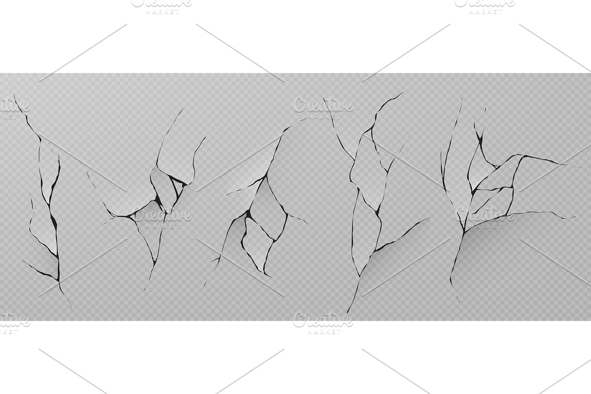 Earthquake cracks set on transparent, an Illustration by art PVP - market