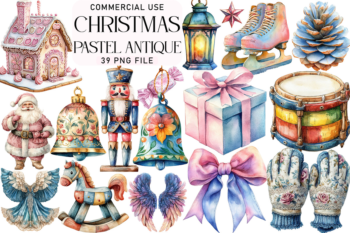 Pastel Antique Christmas Clipart, an Illustration by Daily.Designs (Photo 1 of 3)