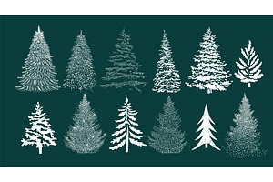 Set of graphic snowy Christmas trees, an Object Illustration by Nenahliadava Design