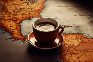 Hot Coffee Cup Map South America