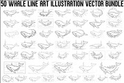 Whale Line Art Vector Bundle, an Illustration by yasushie (Thumbnail 1 of 51)