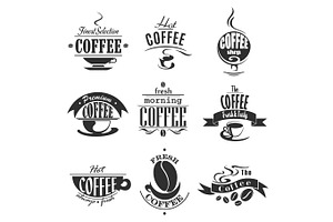 Cafe Or Coffeeshop Icons Of Coffee Cups And Beans