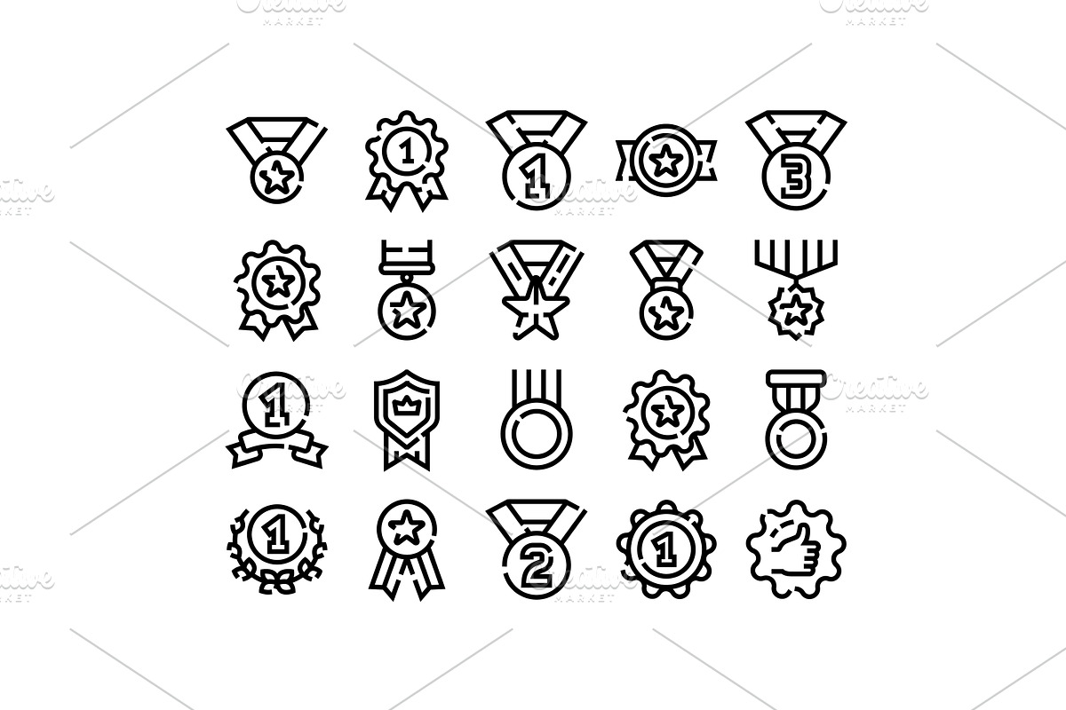 Medals and awards line icons, an Object Illustration by pikepicture