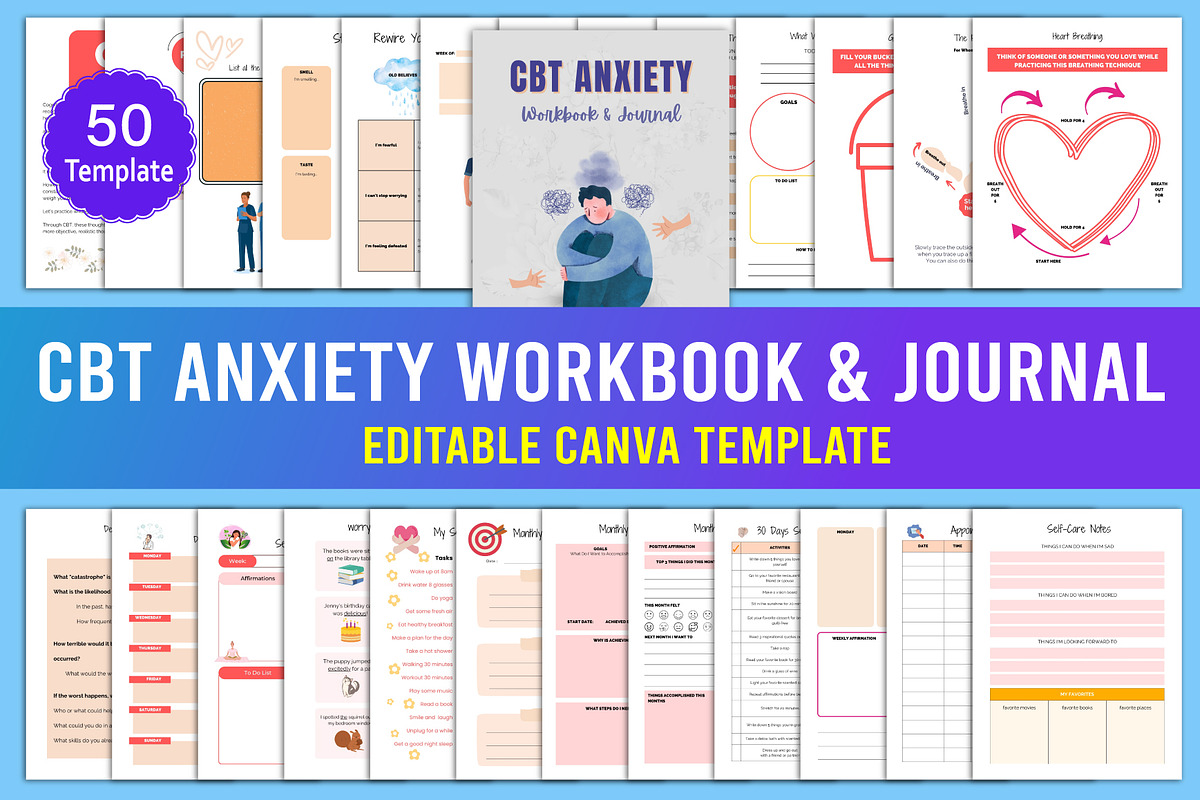 CBT Anxiety Workbook & Journal, a Print Template by Designmela01 (Photo 1 of 8)