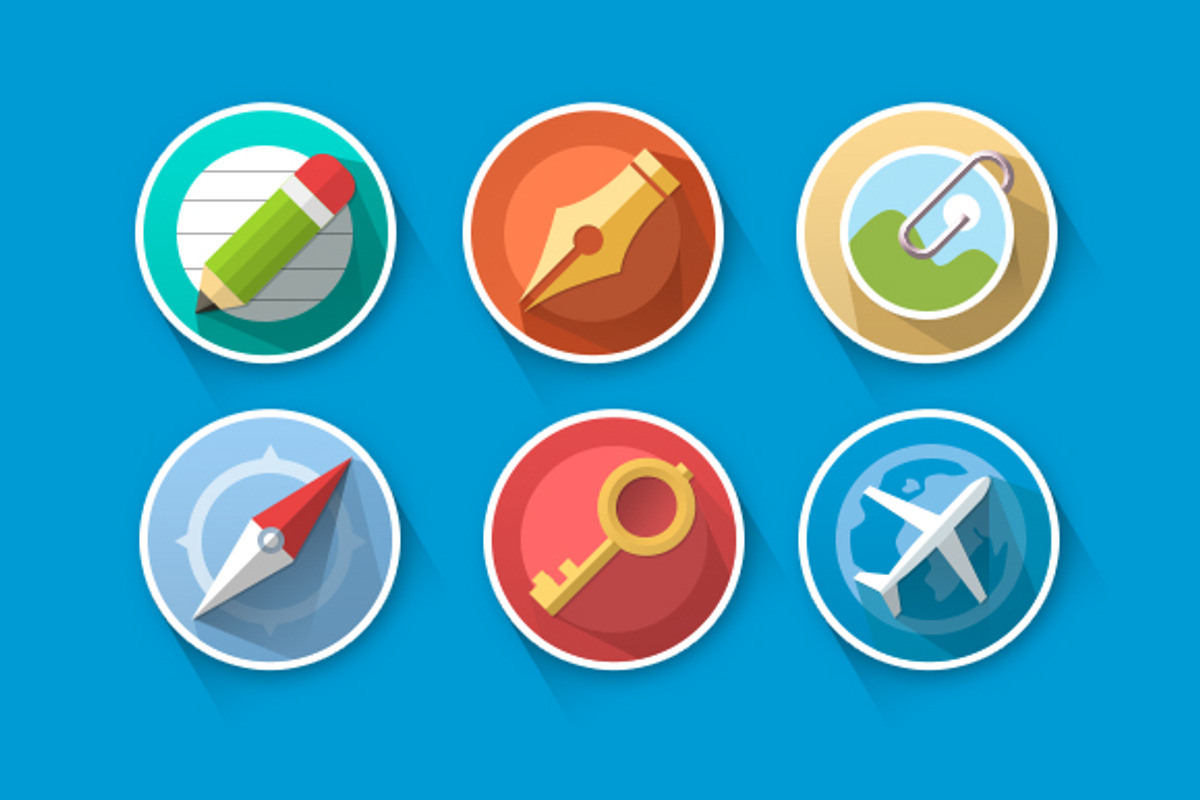 Flat icons with long shadow, an Icon by SnailArt