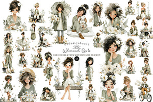 Whimsical Girls Clipart Set, an Illustration by DreamCafeArt